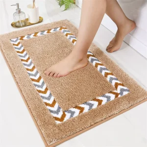 Thick Plush Polyester Tufted Bathroom Mat Water Absorbent Grey Shower Bath Rug Non Slip Pet Friendly Home Use for Elderly