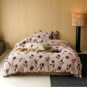 Thick Plush Rabbit Velvet Printed 4pcs Bedding Set with Ultra Warm Cozy Eco Friendly Perfect for Home