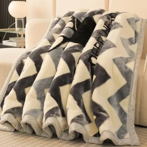 Thick Polyester Fiber Eco Friendly Raschel Throw Blanket Striped Plush Sofa Couch Cozy Warm Winter Home Bedroom