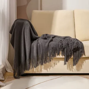 Thick Throw Blanket With Fringe Adults Breathable Woven Blanket for Bed or Sofa