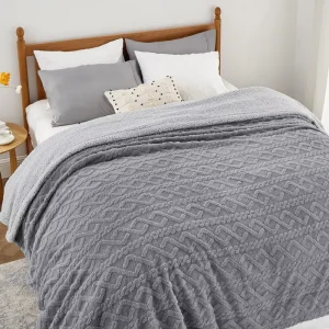Thick Warm Grey Sherpa Throw Fuzzy Super Soft Cozy Fleece Blanket for Winter