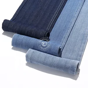 Thick and Thin Bamboo Nodes Blue 80% Cotton Jacquard Denim Fabric for Jeans 10.5 Oz Denim Fabric