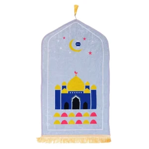 Thickened Anti Slip Foam Padded Plain Flannel Mat with Tassels Ramadan Gift Kids Prayer Mat Portable Muslim Prayer Mat