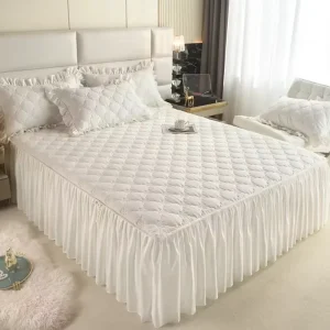 Thickened Bed Skirt Solid Color Bed Cover Quilted Mattress Protector Skin friendly Bedspread (No Pillowcase)