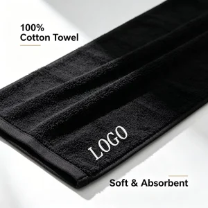Thickened Black Cotton Towels Custom Embroidered Logo Bleach Proof Quick Dry for Hair Stylist Spa Barber Gym