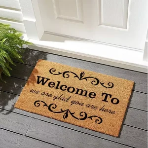 Thickened Coir Mat for Entrance Rectangle Floor Mat with UV Printing Non Slip Entryway Door Mat for Scraping Mud Dirt