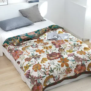 Thickened Cotton Towel Blanket with Embroidery Pattern Children’s Summer Cool Quilt Thin Summer Cover Blanket