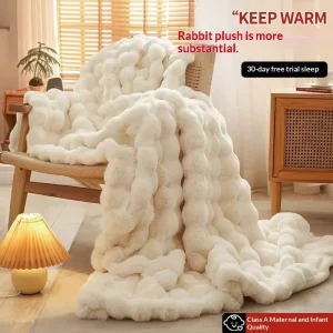 Thickened Faux Rabbit Fur Blanket Winter Warm Coral Fleece Sofa Throw Office Nap Shawl Air Conditioning Bed Cover