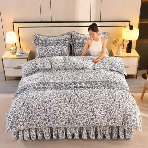 Thickened High Weight Milk Velvet Golden Carved Velvet 4Pcs Bedding Set Soft Printed Home Bedding