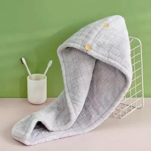 Thickened Lint Resistant Adult Towel Daily Use Checkered Coral Fleece Hair Drying Cap