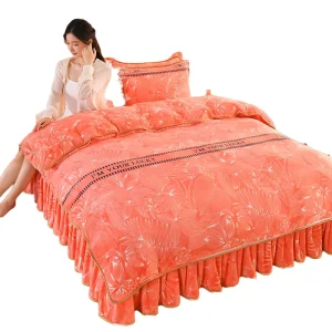 Thickened Milk Velvet Four Piece Set Winter Coral Fleece Double Sided Flannel Duvet Cover Bed Skirt Modern Disposable