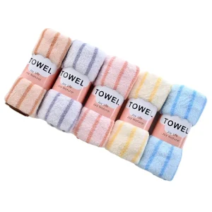 Thickened Polyester Knitted Towel Home Use Soft Absorbent Lint free Children’s Face Towel Coral Fleece Striped Quick drying
