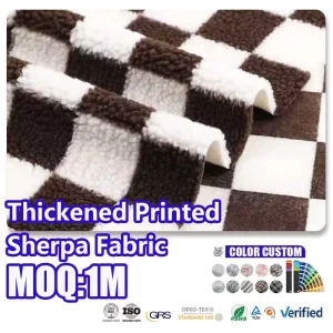 Thickened Printed Sherpa Fabric Plush Fluffy with Polka Dot Check Pattern for Autumn Winter Sleepwear and Apparel