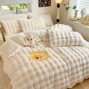 Thickened Rabbit Plush Seven piece Comforter Set for Fall Warmth Quality Wool Filled Water Resistant