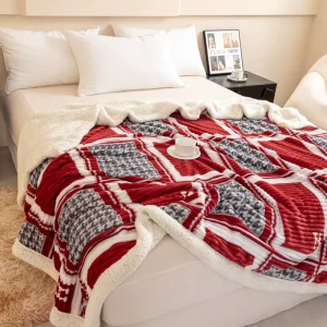 Thickened Sherpa Blanket with New Striped Print Throw Blanket Multi Purpose Universal Office Blanket for Four Seasons