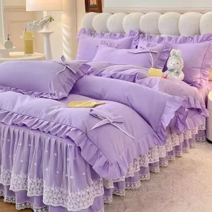 Thickened Solid Bed Skirt Set King Size Duvet Cover 200*230cm Bedding Set