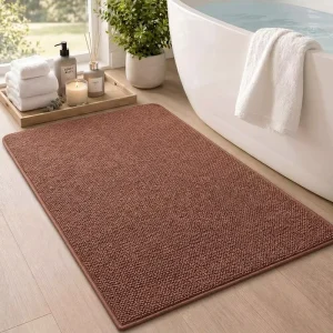Thin Machine Made Modern Indoor Door Mat 2′ X 6′ Solid Color Brown Waterproof Non Slip Rubber Backing
