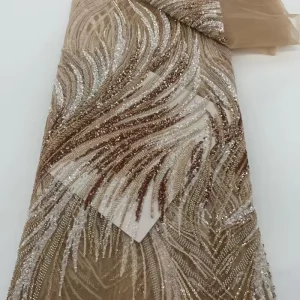 Three-Dimensional Flower Beaded Embroidery Sequined Wedding Dress Pearl Embroidery Tulle Fabric Lace