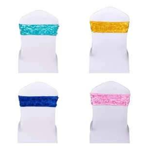 Three-Dimensional Rose Embroidered Satin Chair Cover Strap for Home Parties Banquets Spandex Event Decoration Free
