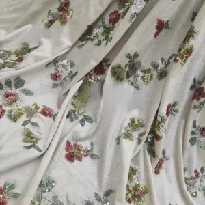 Three Dimensional Sequin Velveteen Fabric Romantic Floral Embroidery Water Resistant for Dresses Bags