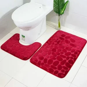 Three Piece Non Slip Toilet Bath Mat Set Bathroom Floor Mat in Polyester Material