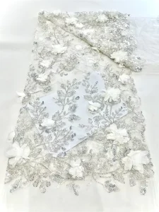 Three-dimensional Handmade Decal Embroidery Fabric Sequin Bead Tube Embroidery Fabric Fashion Wedding Dress Fabric