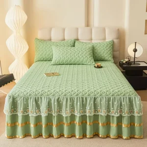 Three layer Thick Lace Bed Sheet Skirt Set Elastic Belt Single Bed Skirt Cover Polyester Filling Plain Style Solid for Home