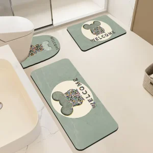 Three piece Set Quick Dry Diatomite Bath Mats Absorbent Foot Mat U shaped Toilet Bathroom Floor Mat
