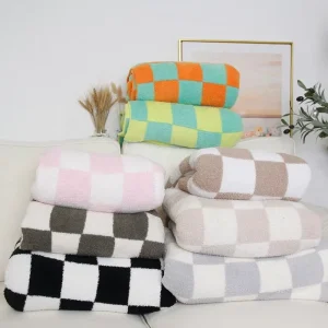 Throw Blanket Lightweight Double-Sided Jacquard Checkered Microfiber Warm Flannel Blanket for Home Gift