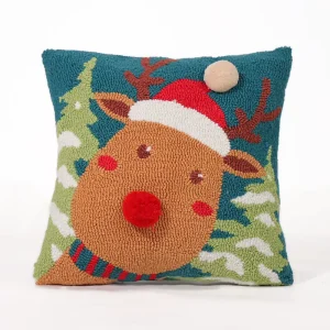 Throw Needlepoint Pillow Elk Christmas Stock Hook Pillow Cushion Pillow for Christmas Home Decoration