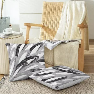 Throw Pillow Cases Pack 2 Cozy Fleece Solid Art Deco Zipper Closure Machine Washable 18×18 Inches