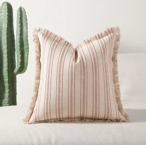 Throw Pillow Covers 45*45 Set of 2 Boho Fringe Tassel Farmhouse Cotton Striped Fade-resistant Living Room Decor