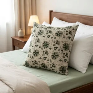 Throw Pillow Covers Branch Flowers in White and Green Pillow Covers 18×18 Inch Vintage Flower Throw Pillows Decorative