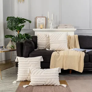 Throw Pillow Decorative Macrame Tufted Luxury Accent Indoor Outdoor Boho Cushion Cover Handmade