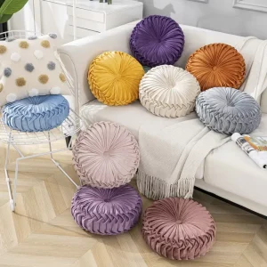Throw Pillow for Couch Decorative 3D Pumpkin Round Velvet Cushion for Sofa Bed Chair Floor