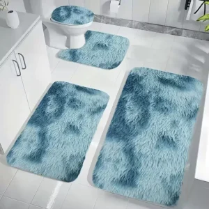 Tie Dye Long Pile Silk Wool Plush Shaggy Rug Toilet Three Piece Set Non slip Foot Mat Water absorbent Nordic style Bathroom