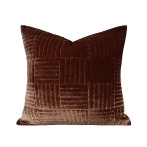 Tiff Home Brown Luxury Cushion Cover Plush Throw Pillow Geometric Embroidered Pattern Modern Style Decorative Living Room Pillow