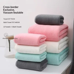 TikTok style Solid Color Coral Fleece Edged Bath Face Towel Set extra Absorbent Quick drying Non shedding