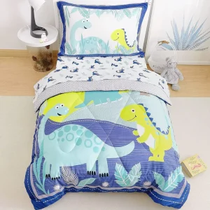 Toddler Bedding Set 4 Piece Soft Toddler Sheet Set for Boys Girls Include Comforter Flat Sheet Fitted Sheet Pillowcase