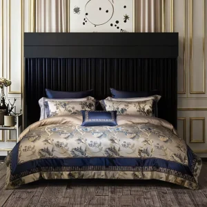 Top Luxury High Class Yarn dyed Jacquard Royal Style Duvet Cover Pillowcase Blue 4 10pcs Bedding Set