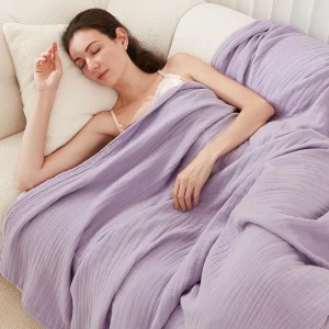 Top Selling Solid Color Throw Comfortable Skin Friendly 100% Cotton Bed Blanket for All Season