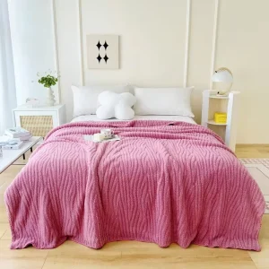 Total 300gsm Solid Color Jacquard Sherpa Blanket for Bed Nap Throw Fleece Blanket