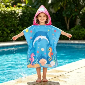 Towel Manufacturer Custom Children’s Windproof Swimming Poncho Bathrobe Towel Baby Printed Beach Towel