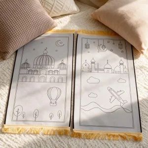Travel Islamic Prayer Mat with Polyester Jute Backing Washable for Home Use Kids Ramadan Mubarak Spiritual Gift for Muslims