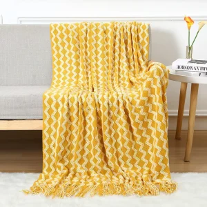 Travel Sofa Office Lunch Break Nap Soft Solid Color Acrylic Knitted Throw Blanket With Tassels