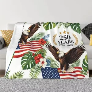 Travel Trip Portable Warm Throw America 250th Anniversary Commemoration Blanket Country Symbol Printed Flannel Blanket
