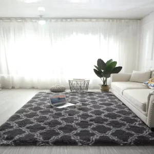 Trellis Shaggy Area Rug Geometric Lattice Plush Fluffy Carpet Non Slip High Pile Floor Rug for Living Room Bedroom Home Decor