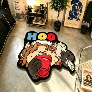 Trendy Melting Smiley Mirror Shaped Rug Unique Handmade Tufted Carpet for Bedroom Living Room Floor Decoration Mat
