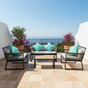 Trendy Modern Waterproof Outdoor Patio 4 Piece Sofa Set with Metal Frame Foldable for Villa & Park Use