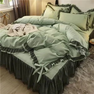 Trendy Thickened Korean Princess Style Bed Skirt Four Piece Set Woven Brushed Bedspread Double Duvet Cover Bedding